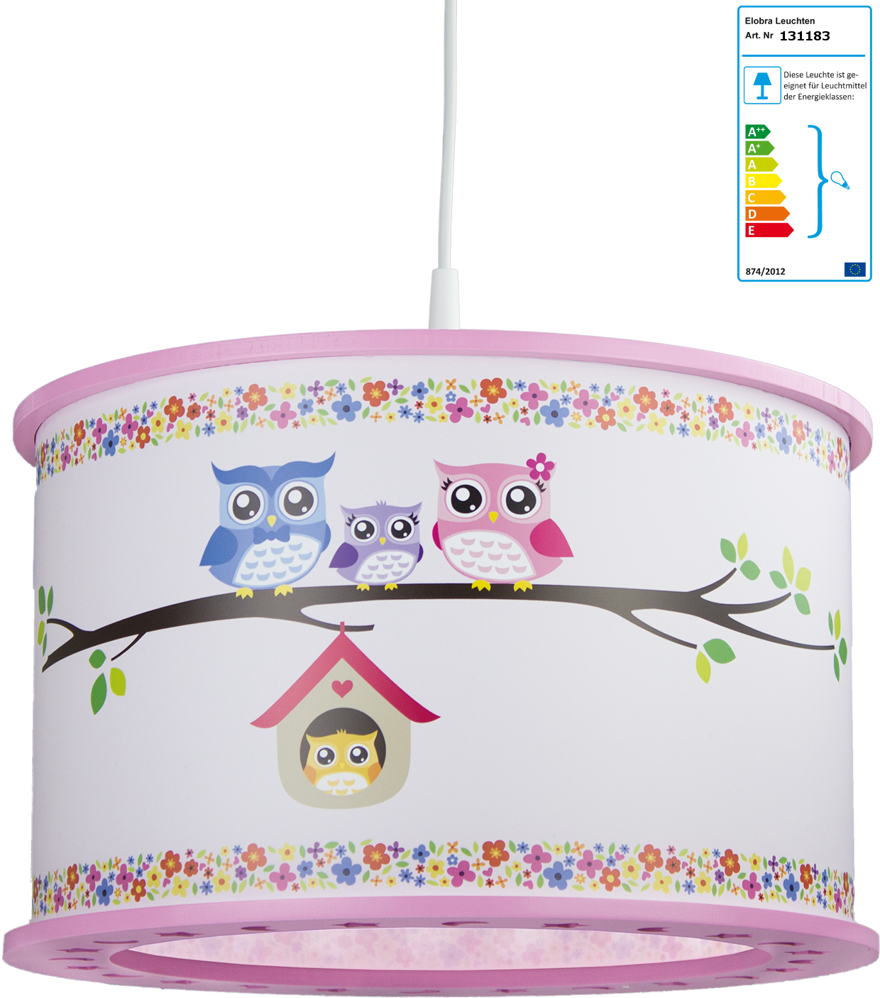 Elobra Kinderlampe Eulen rosa