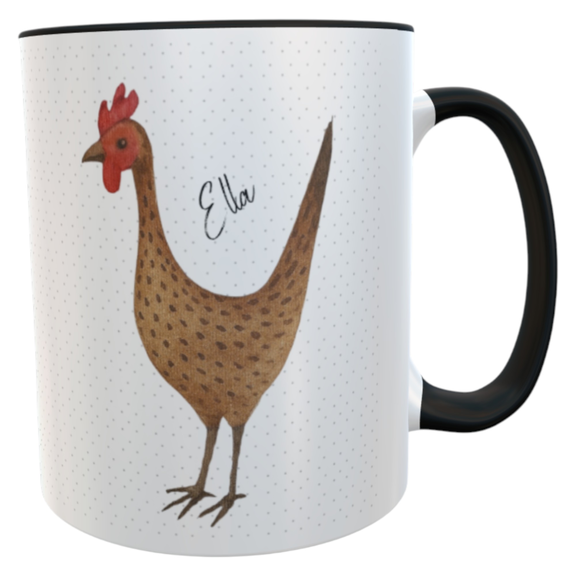 Personalisierte Keramiktasse mit Huhn & Wunschname – Frühstückstasse im Landhausstil