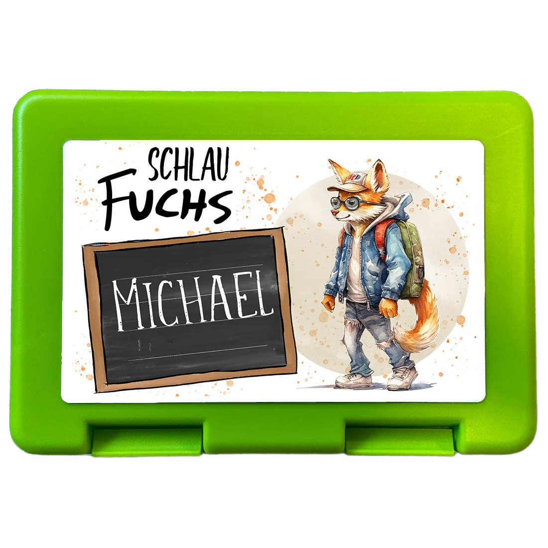 Personalisierte Brotdose Fuchs grün für Kinder - Schlau Fuchs
