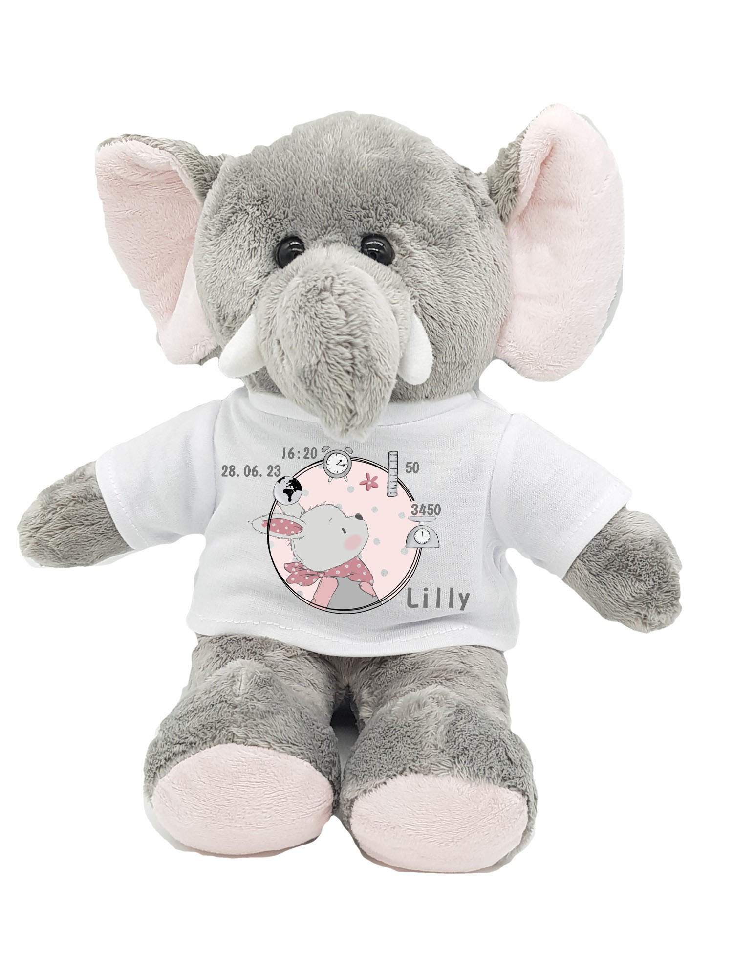 personalisierter Elefant Kuscheltier zur Geburt mit Namen und Geburtsdaten