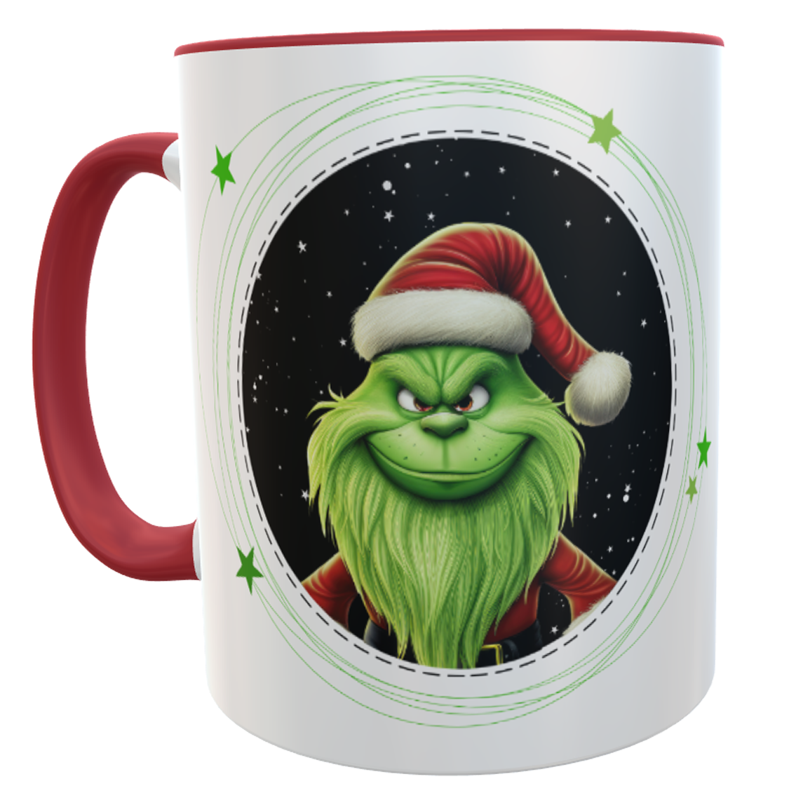 Weihnachtsmuffel-Tasse Team Green mit Name rot