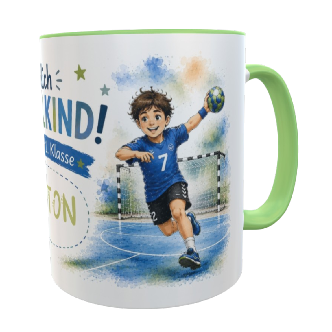 Personalisierte Einschulungstasse Handball – Endlich Schulkind 2026 mit Wunschname 330 ml Keramiktasse