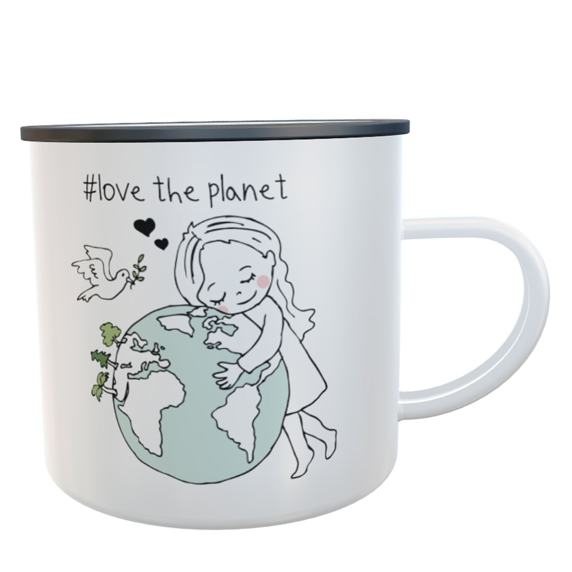 Emaille-Tasse love the planet Friedenstaube