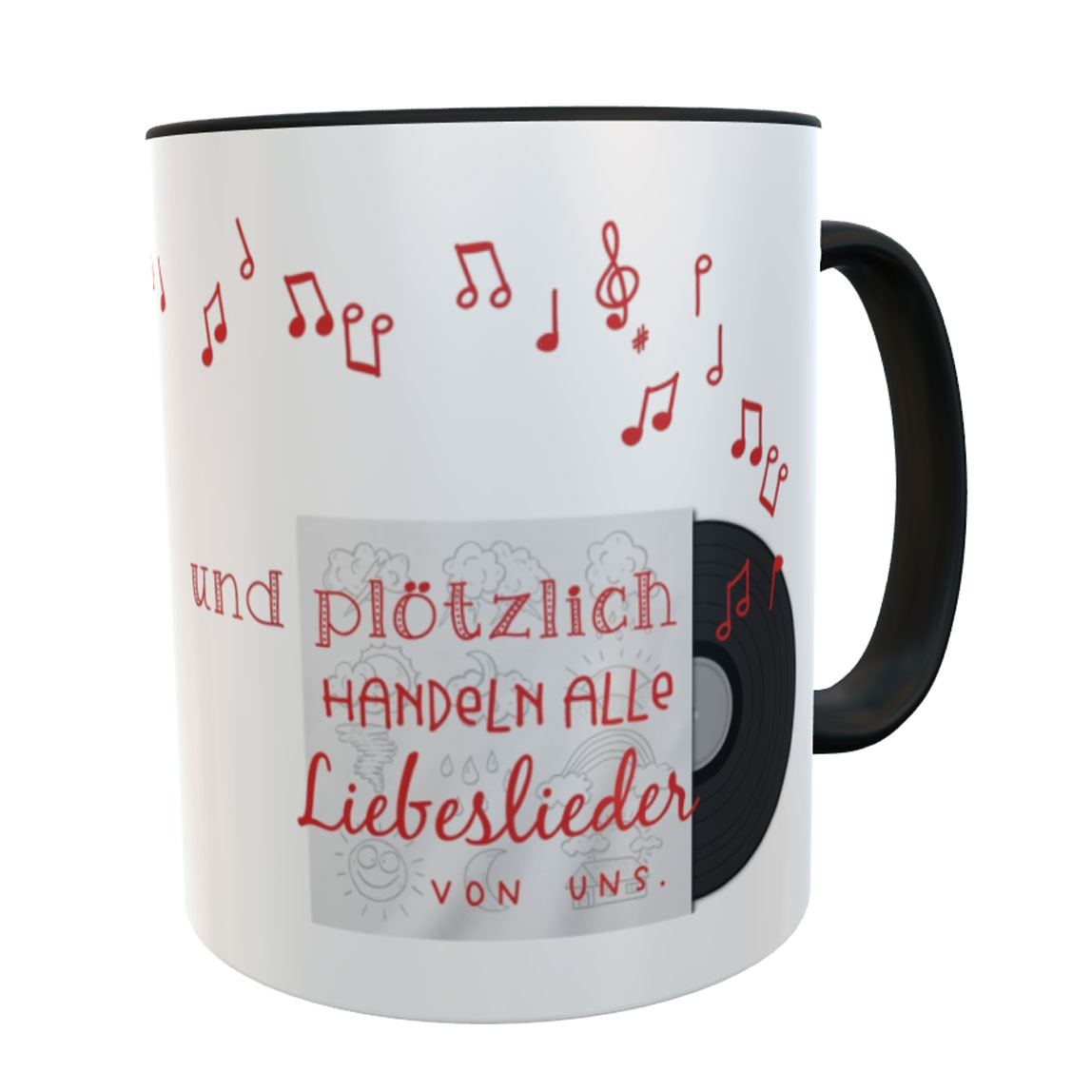 Kaffeetasse Geschenk zum Valentinstag Liebeslied schwarz