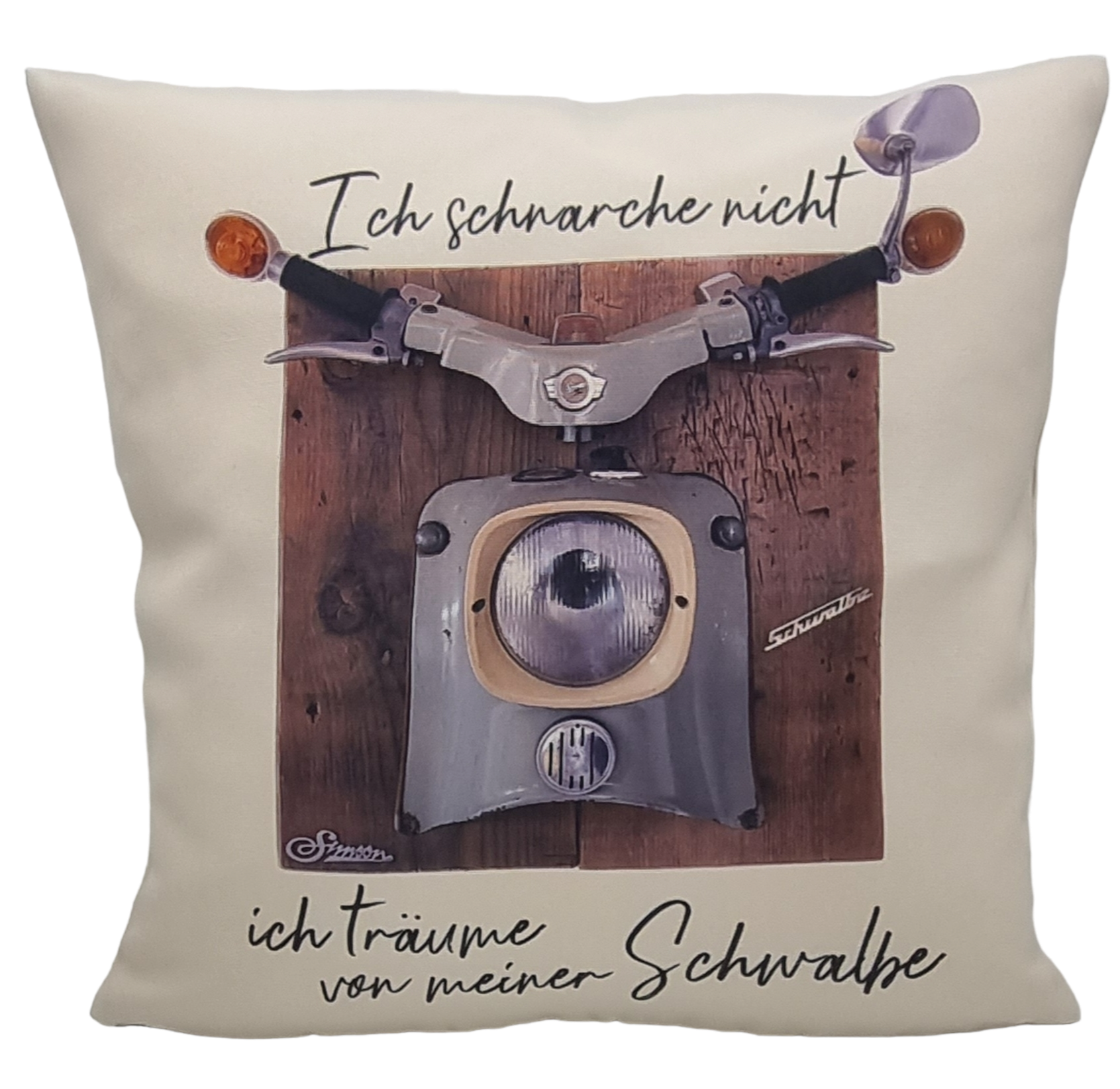 Anti-Schnarch-Kissen Simson Schwalbe von falk_on_tour mit Spruch - Leinenoptik 40x40cm