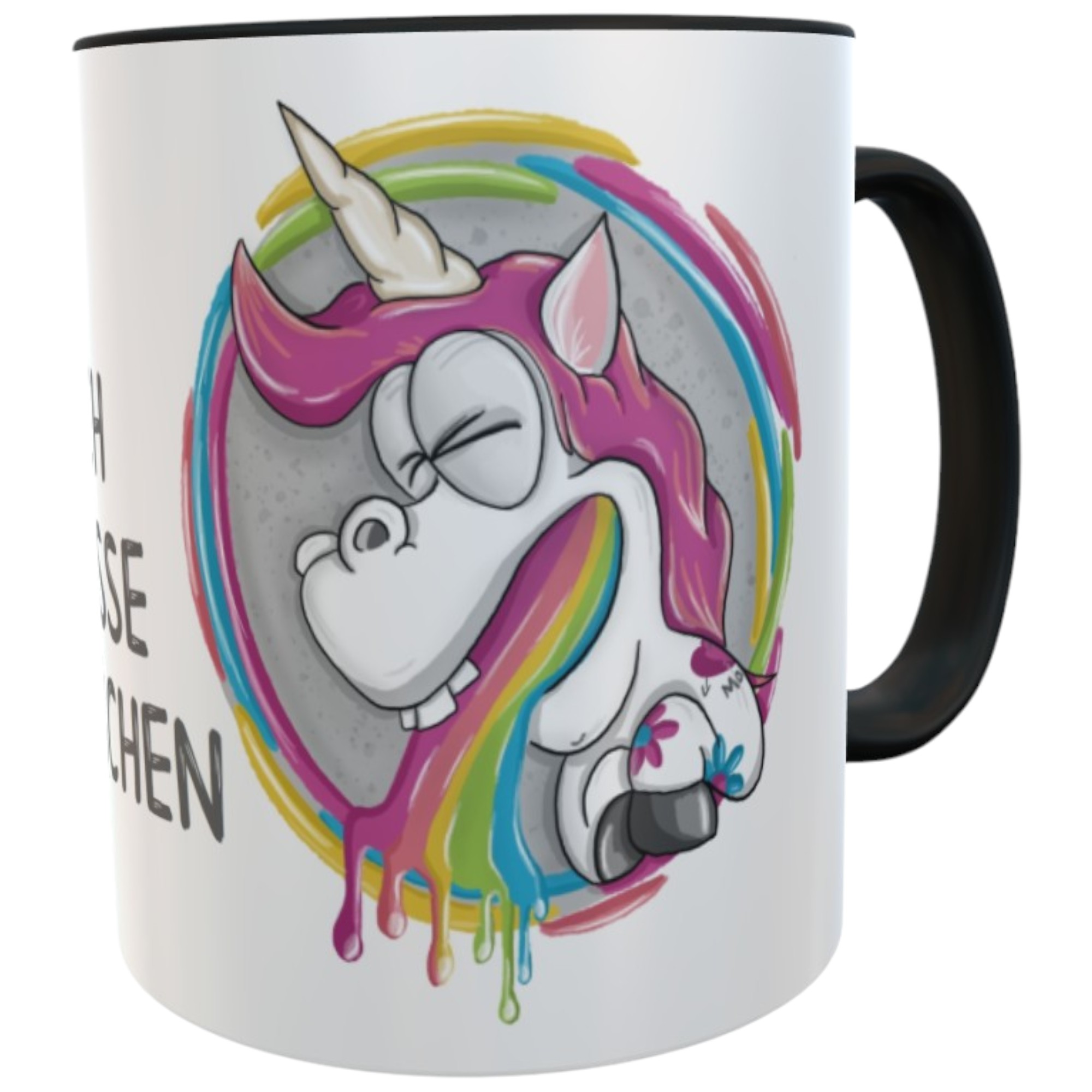Ich hasse Menschen Tasse – Regenbogen-kotzendes Einhorn