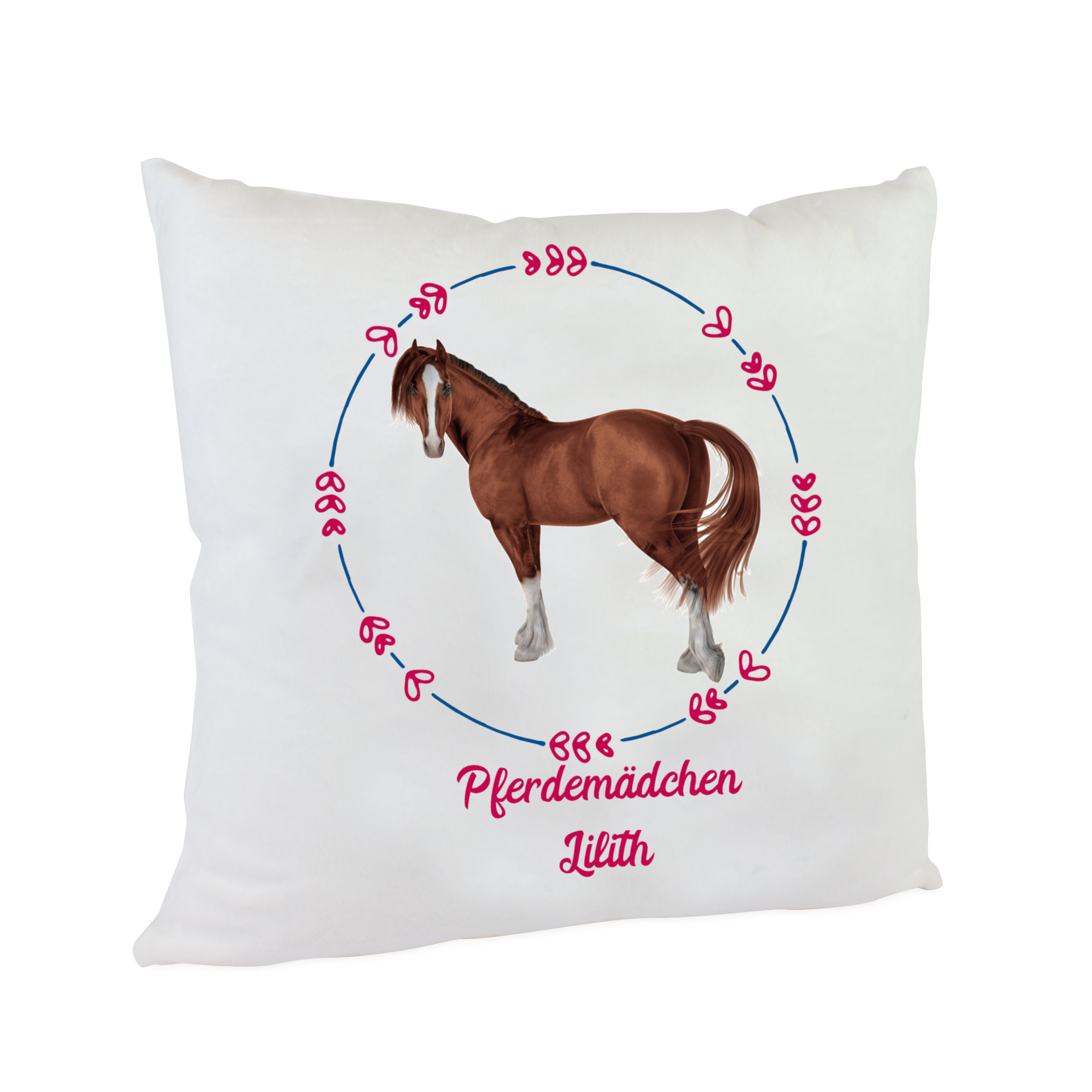 Kissen Pferde-Motiv mit Namen pink