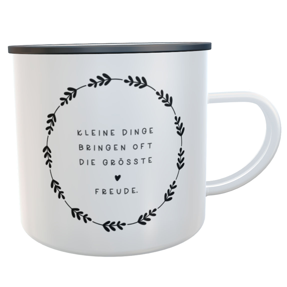 Emaille-Tasse mit Spruch kleine Dinge bringen oft die grösste Freude