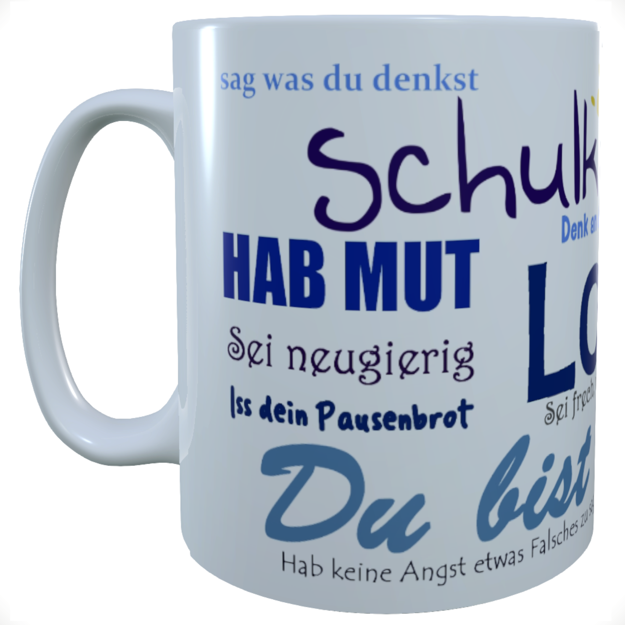 MutMach-Namens-Tasse Schulkind Sonne blau