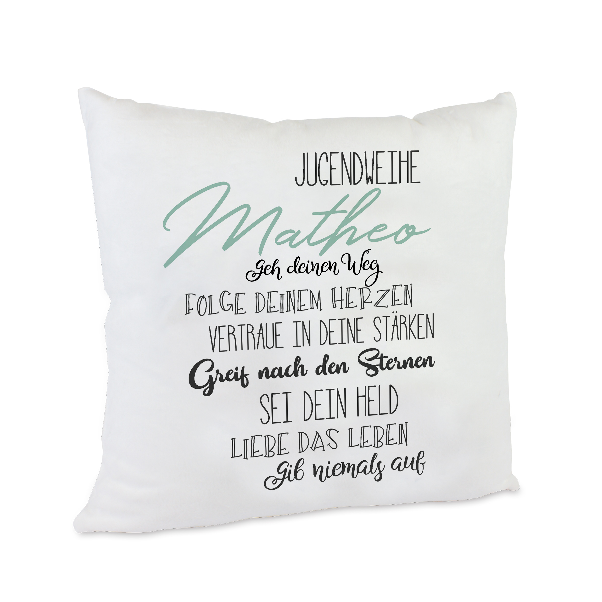 Personalisiertes Jugendweihe-Kissen Mutige Schritte mit inspirierenden Sprüchen Jungen
