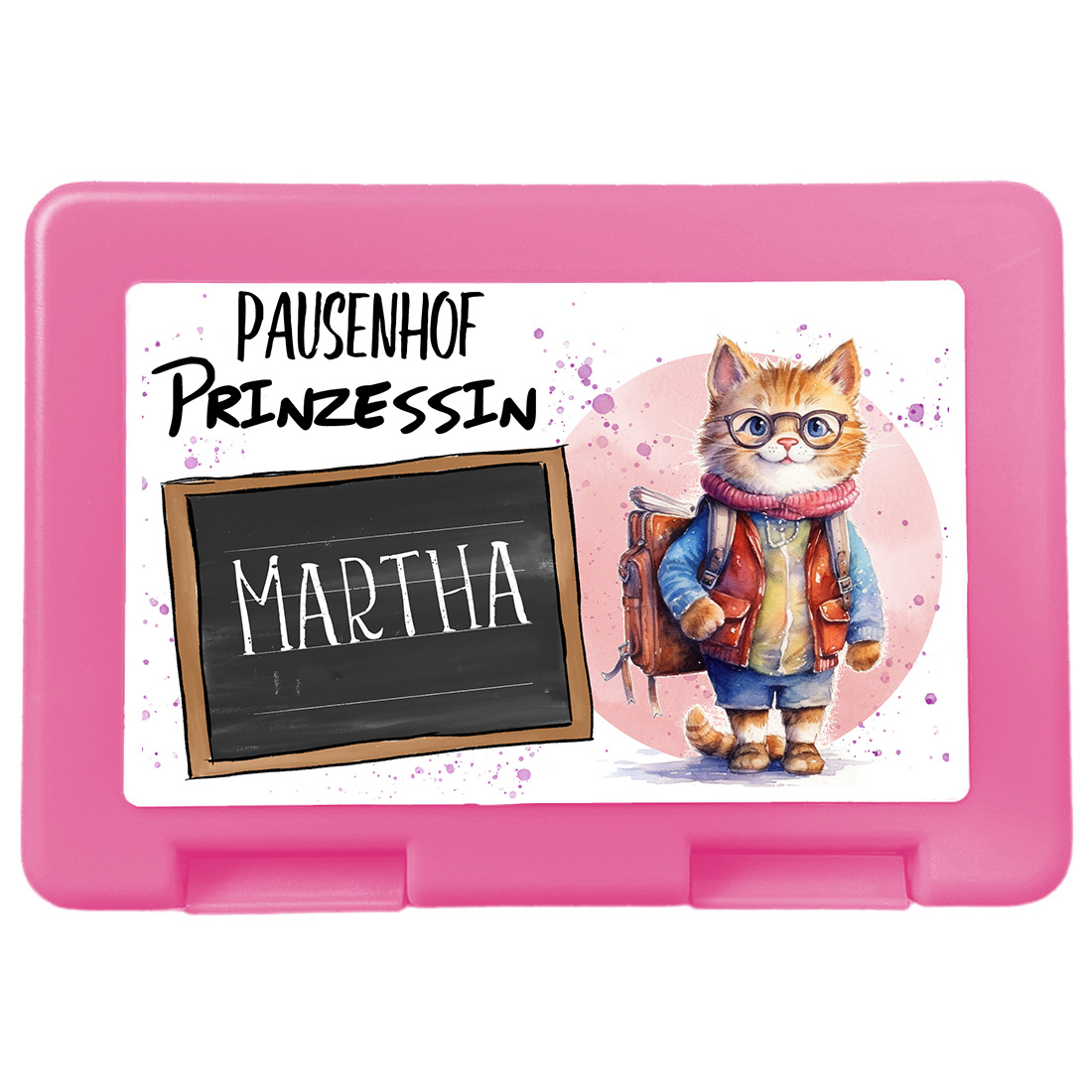 Personalisierte Brotdose Katze für Kinder - Pausenhof-Prinzessin