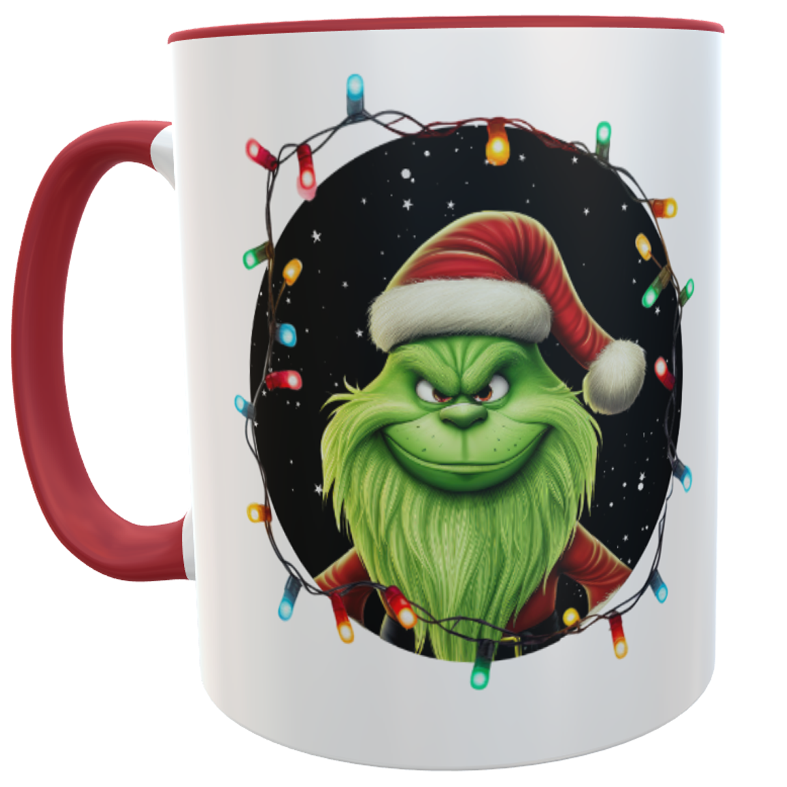 Weihnachtsmuffel-Tasse Lichterkette Team Green mit Name