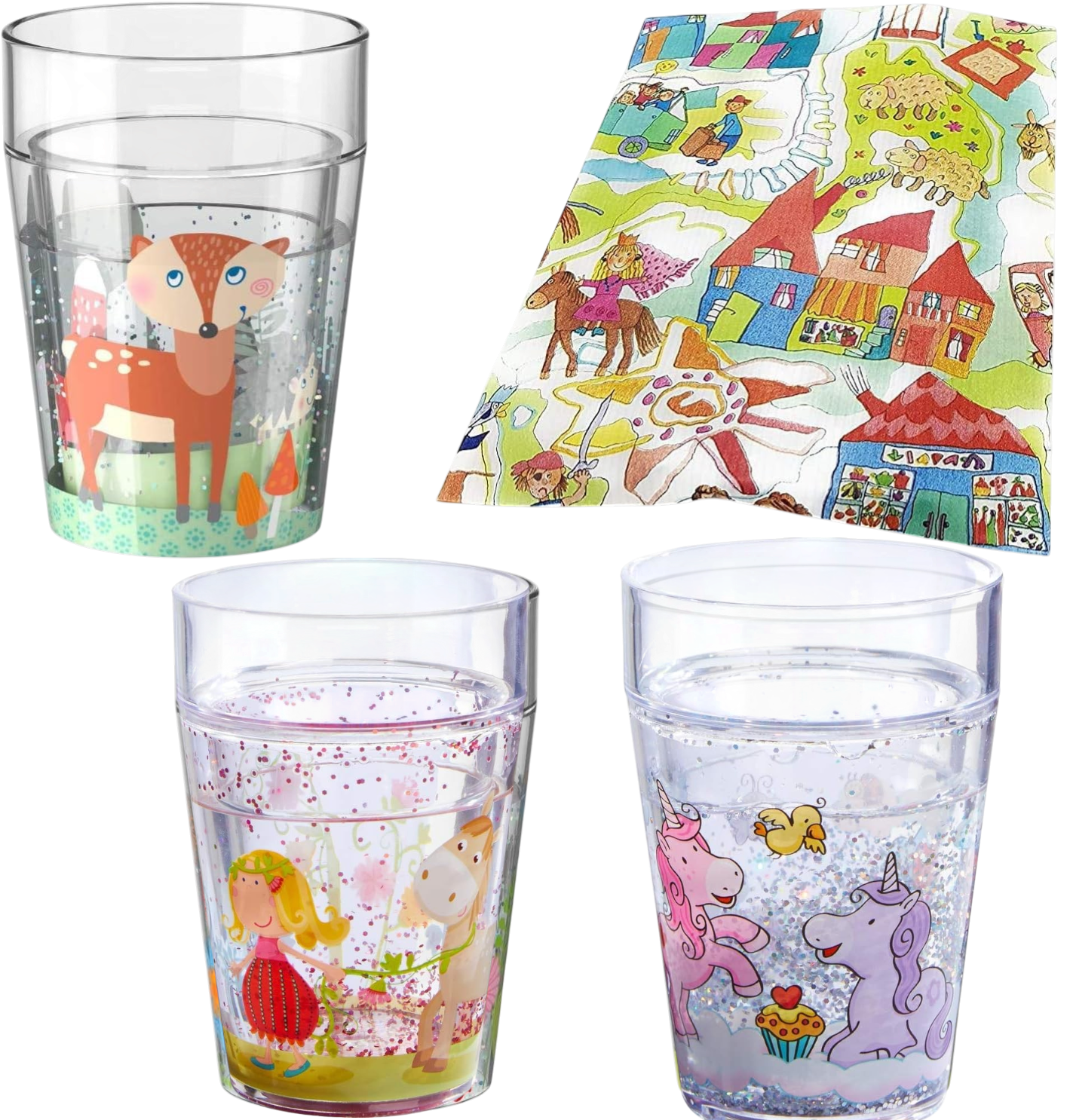 HABA Glitzerbecher 3 Stück im Set Fuchs, Einhorn, Vicki