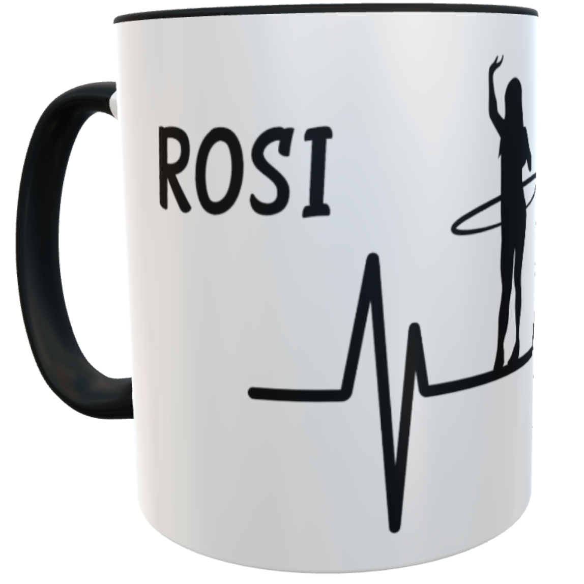 Kaffeebecher schwarz Hula Hoop lustiger Spruch Bürotasse Henkelbecher