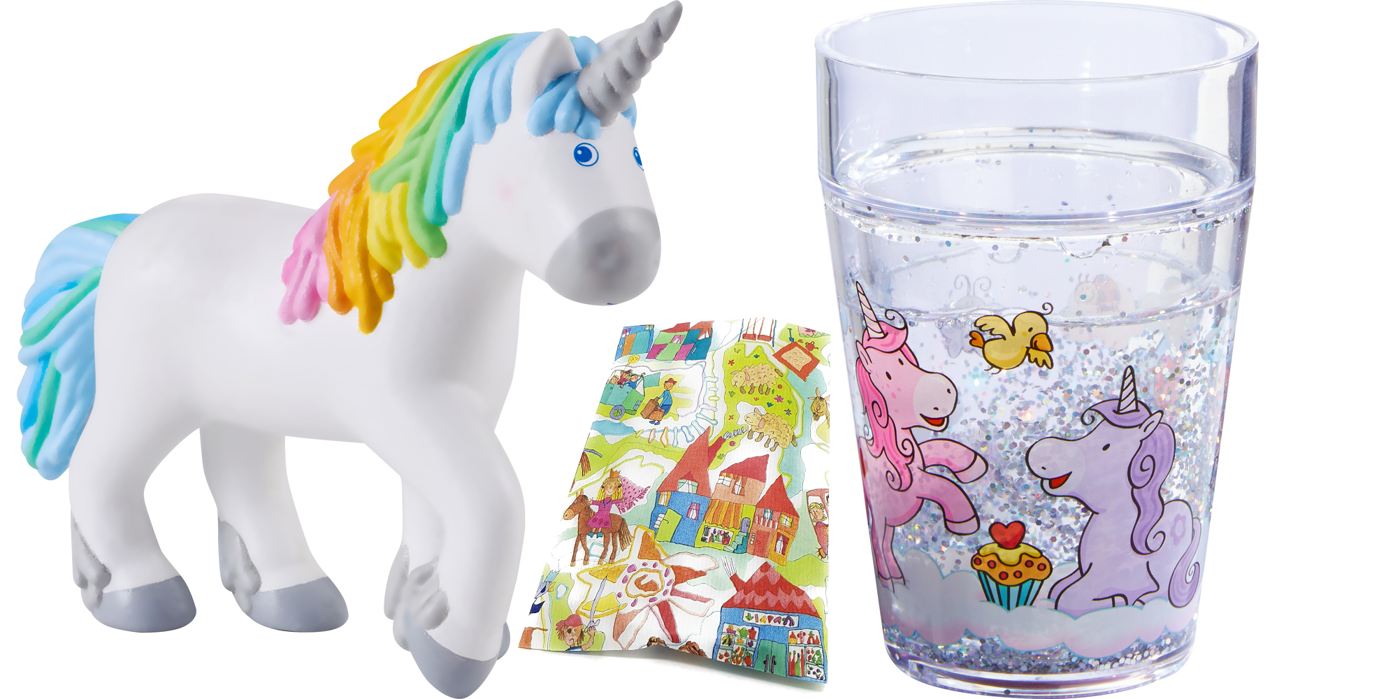 Haba Little Friends Einhorn Ruby Rainbow und Glitzerbecher