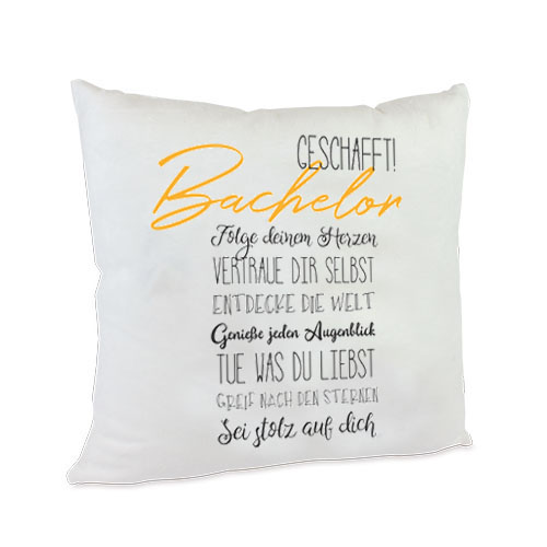 Kissen Bachelor geschafft Geschenk mit tollen Sprüchen