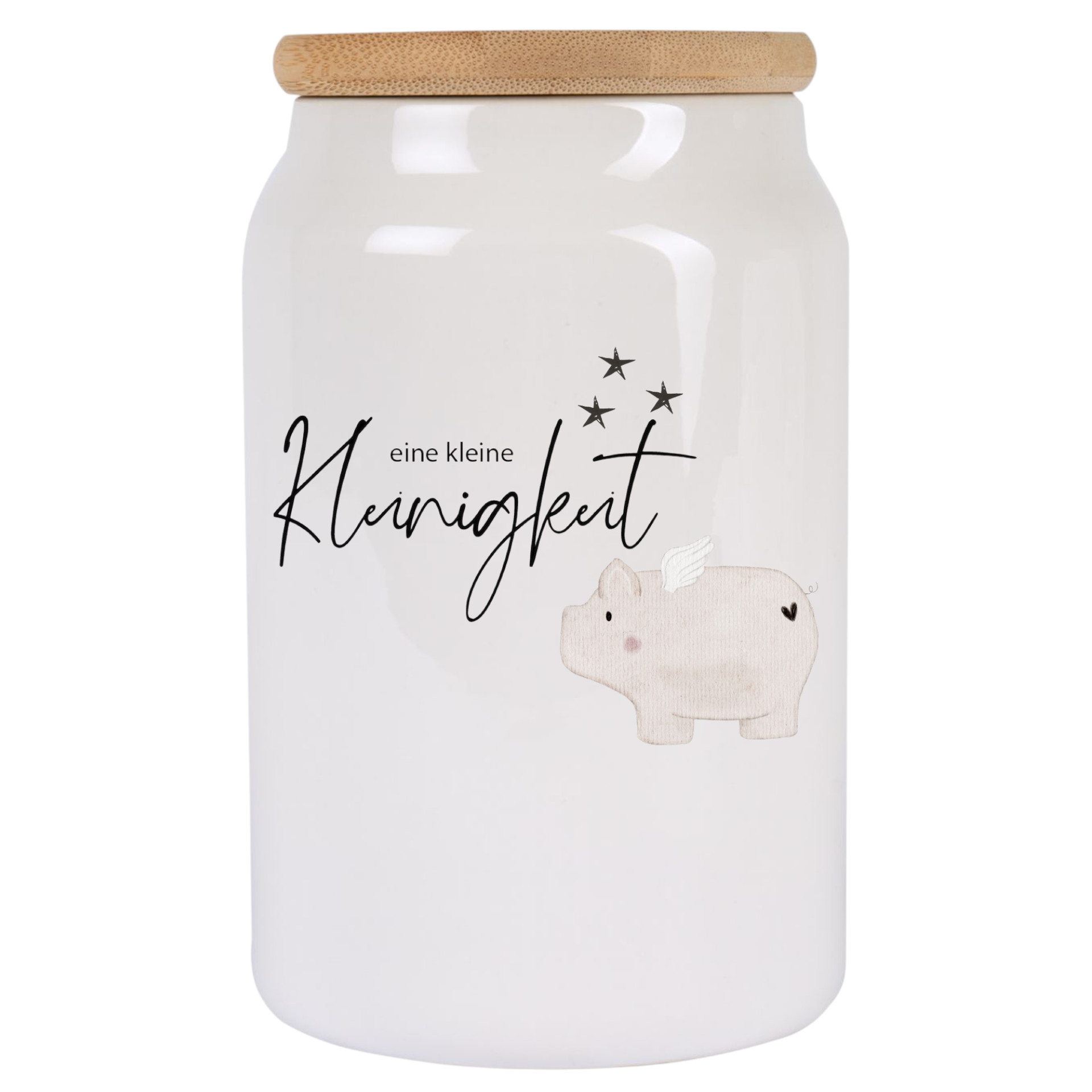 Keramikdose mit Deckel Eine kleine Kleinigkeit – 650ml Glücksdose mit Schwein & Sternen