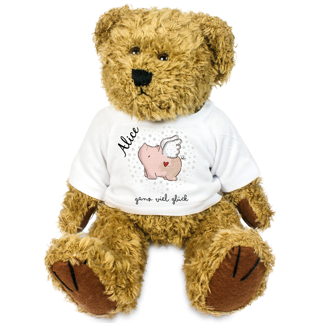Personalisierter Teddybär mit Namen und Glücksspruch