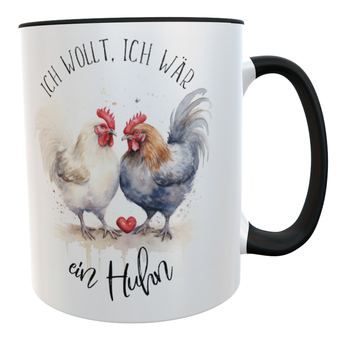 Kaffeetasse schwarz Hühner lustiger Spruch