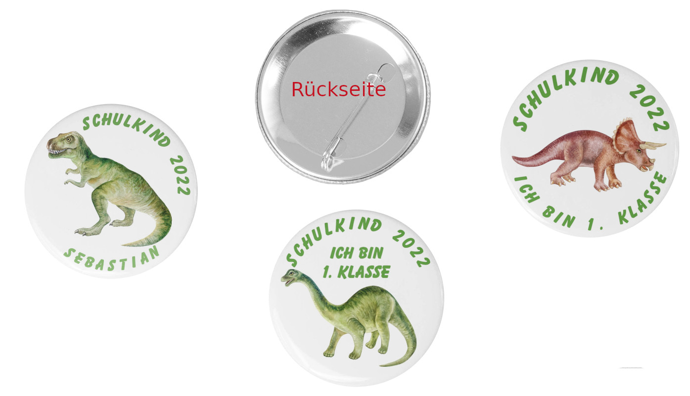 3er Set Schulkind 2022 Buttons T-REX 59mm Ansteck-Pin