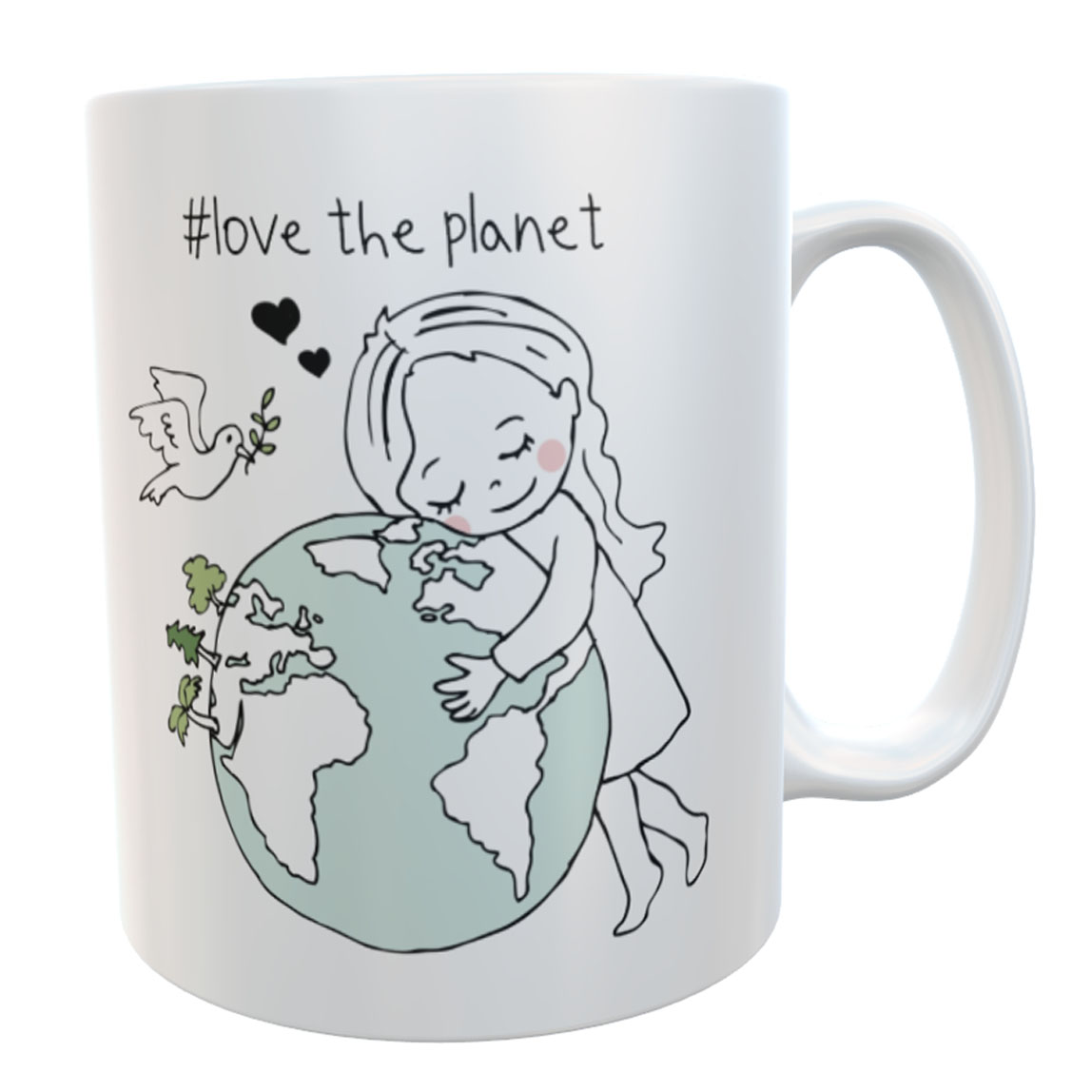 Tasse love the planet Friedenstaube Mädchen/Junge mit Namen weiß