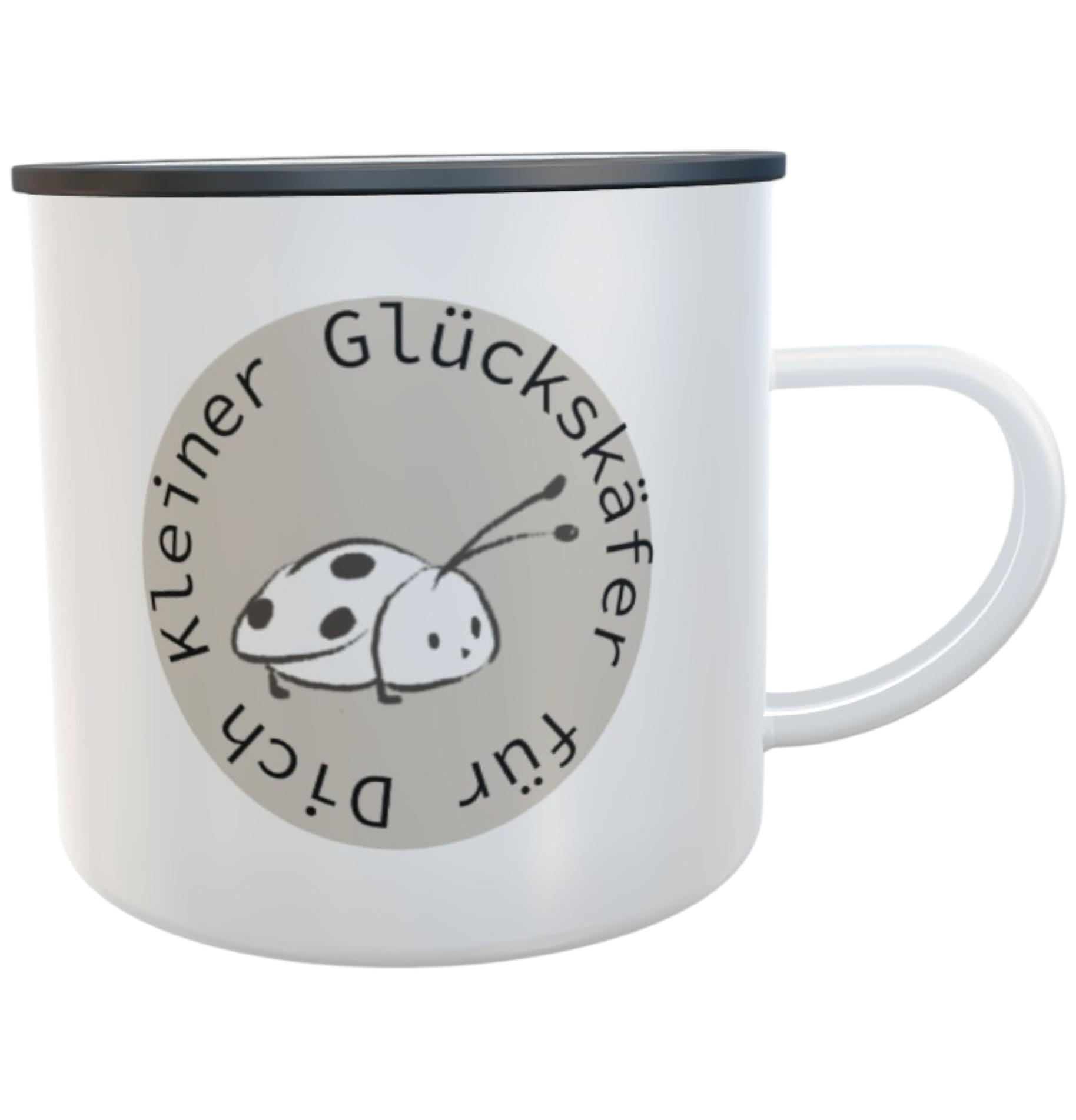 Personalisierte Emaille-Tasse Spruch Kleiner Glückskäfer für Dich