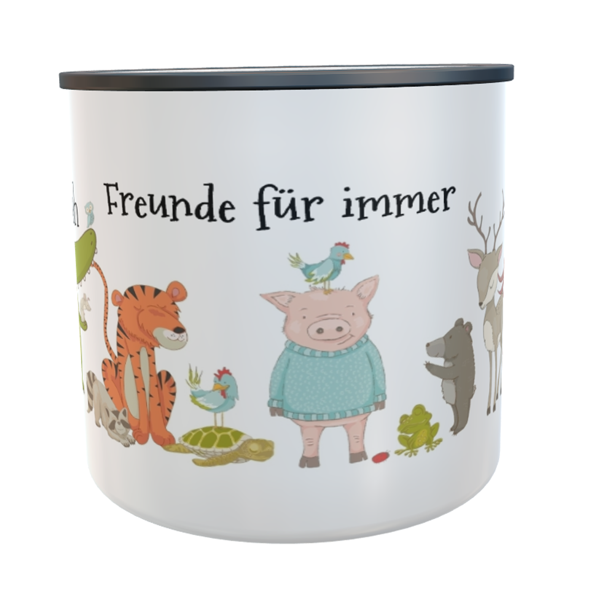 Emaille-Tasse Tiere Freunde für immer mit Namen