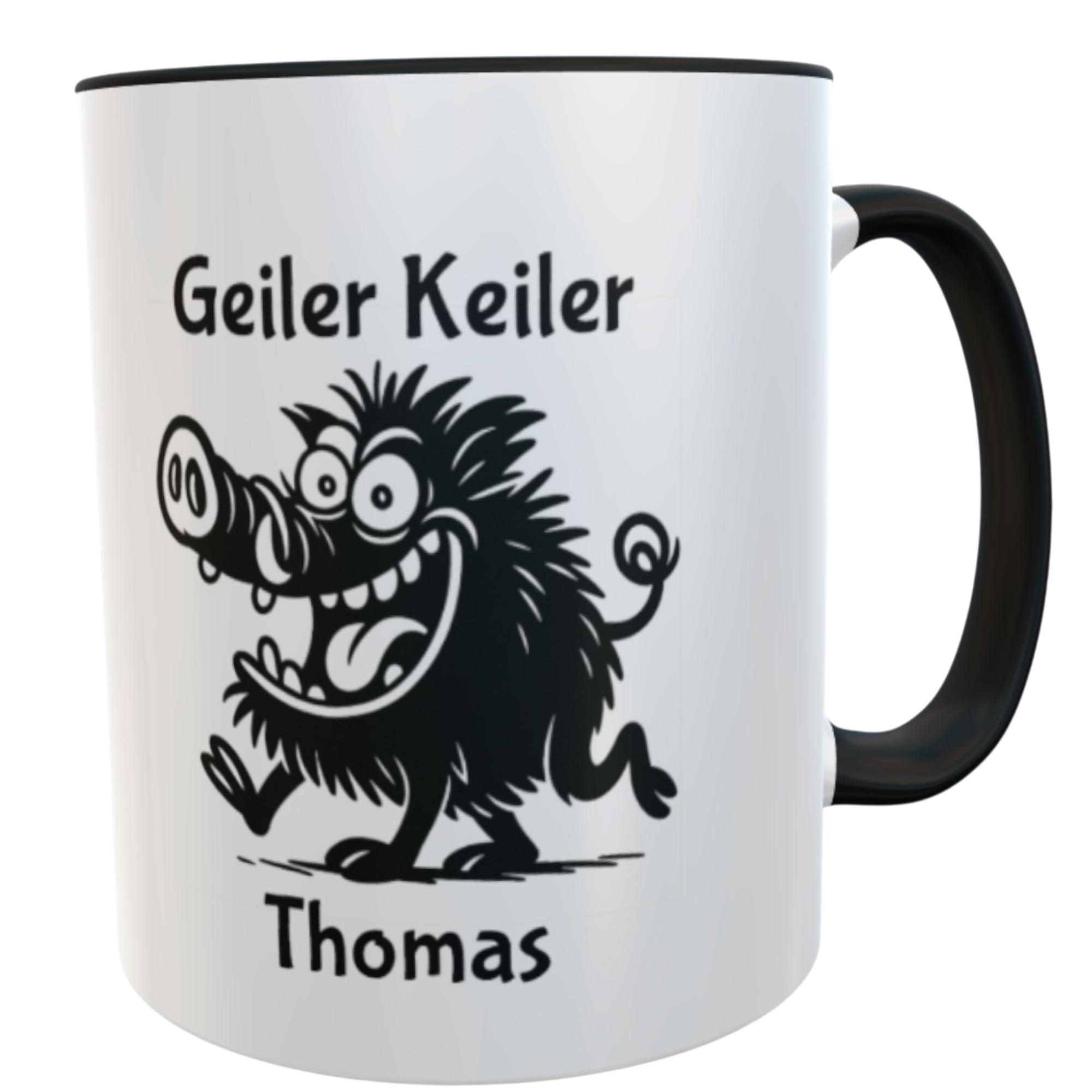 Personalisierbarer Kaffeebecher Geiler Keiler – Lustiger Bürobecher mit Wildschwein & Wunschname – spülmaschinenfestes Geschenk für Männer