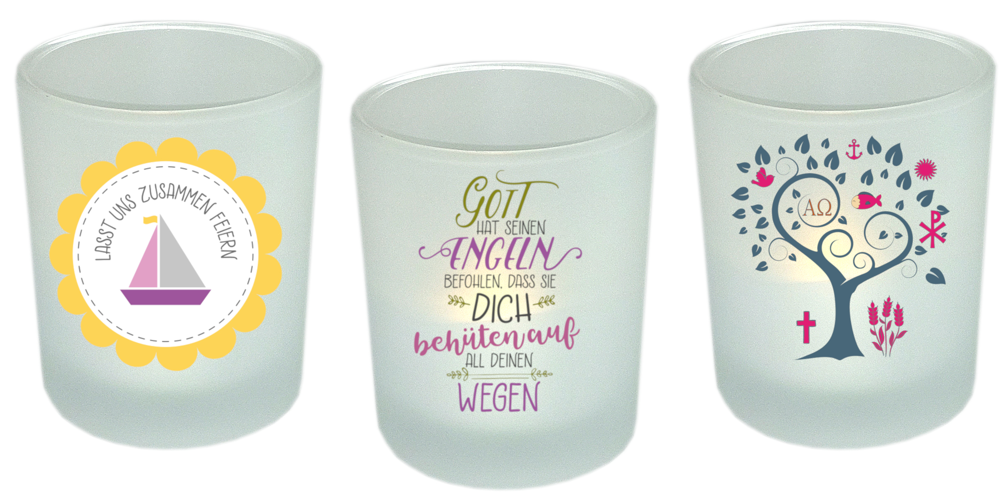 Windlicht 3er-Set Taufe, Kommunion, Konfirmation Mädchen
