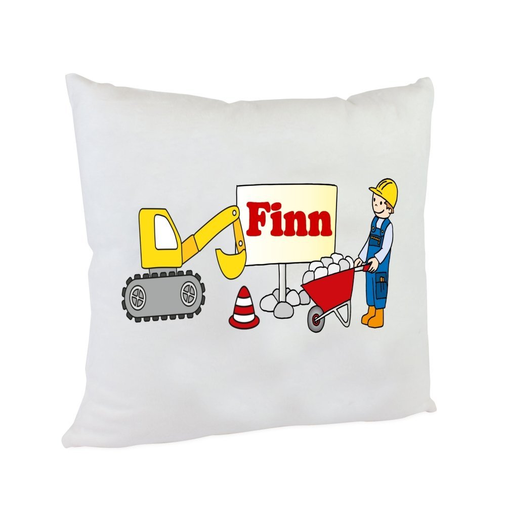 Namenskissen Baustelle Kissen mit Namen Tolle Geschenkidee zur Geburt, Taufe oder Geburtstag