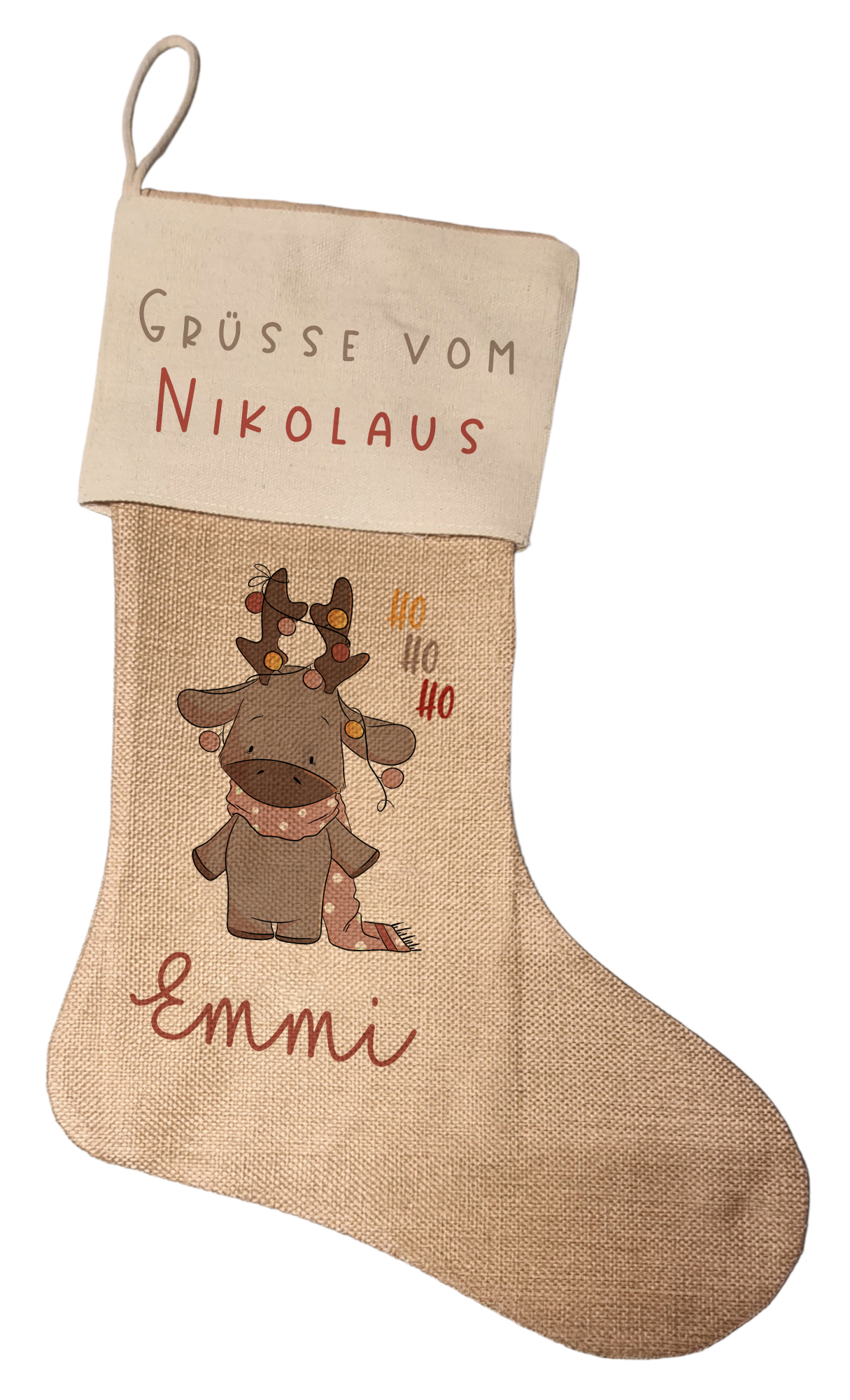 Nikolausstrumpf zum befüllen Elch Spruch Grüße vom Nikolaus