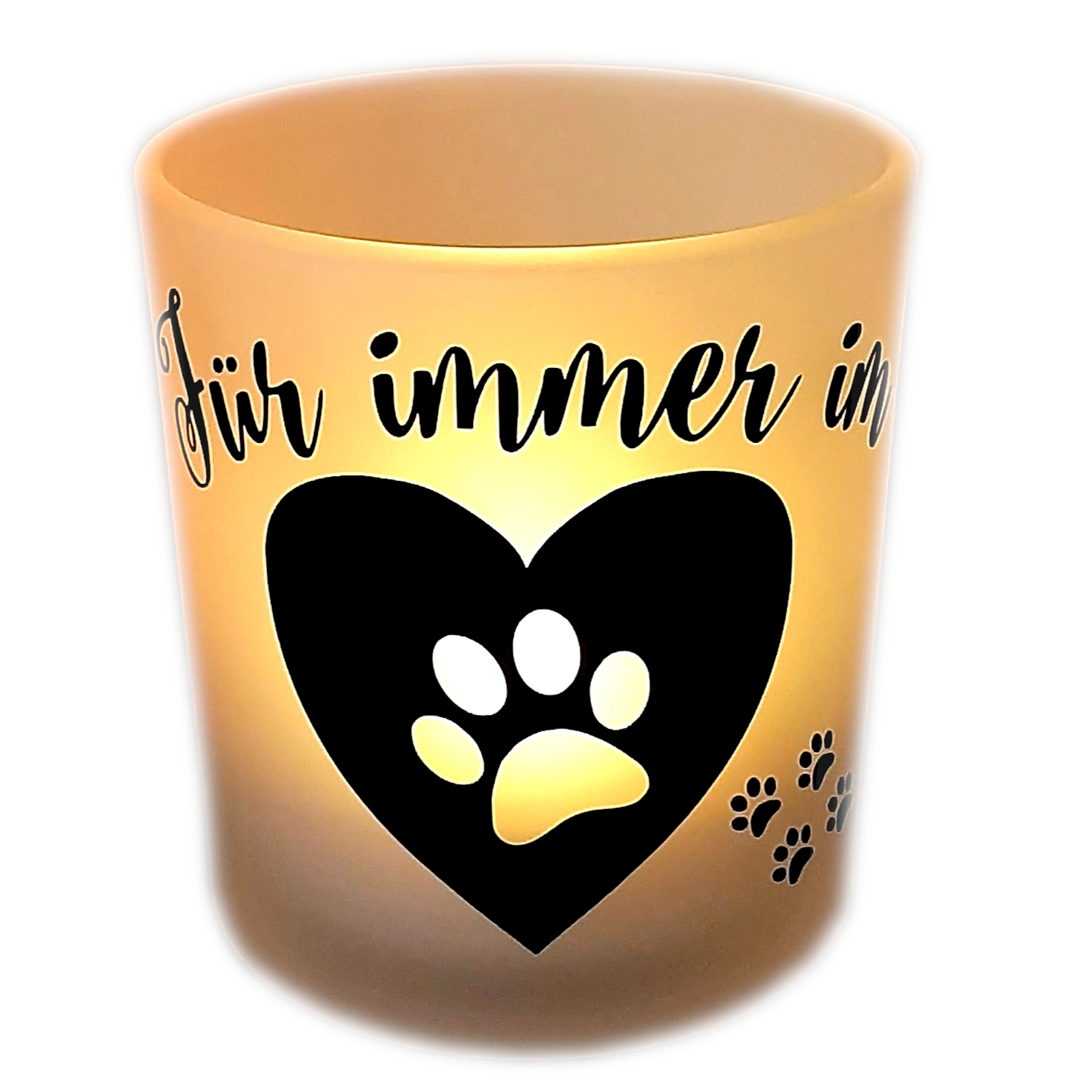 Teelichtglas Trauerlicht mit Spruch Haustier Hund Katze