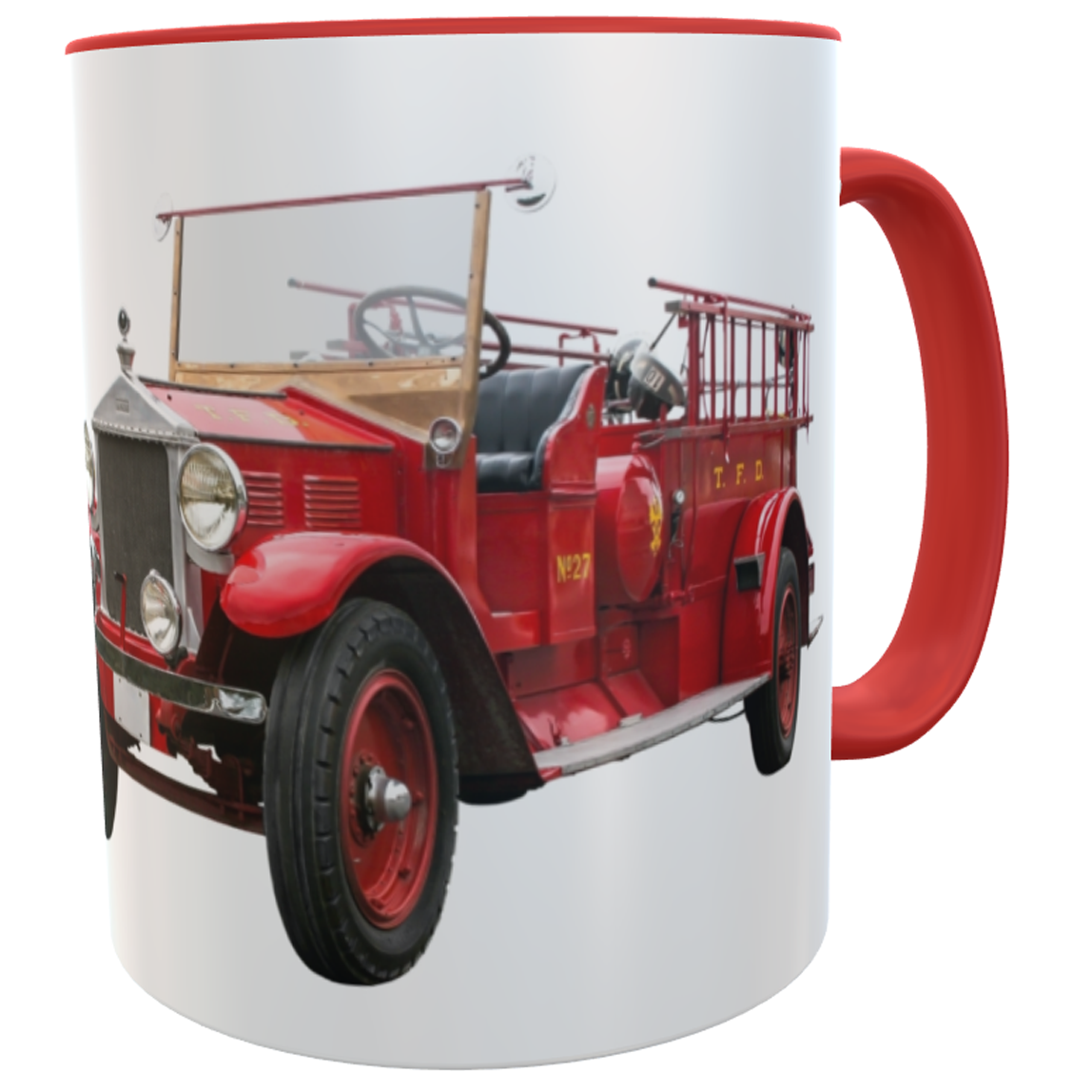 Kaffeetasse Feuerwehrauto Oldtimer mit Namen des Feuerwehrmanns