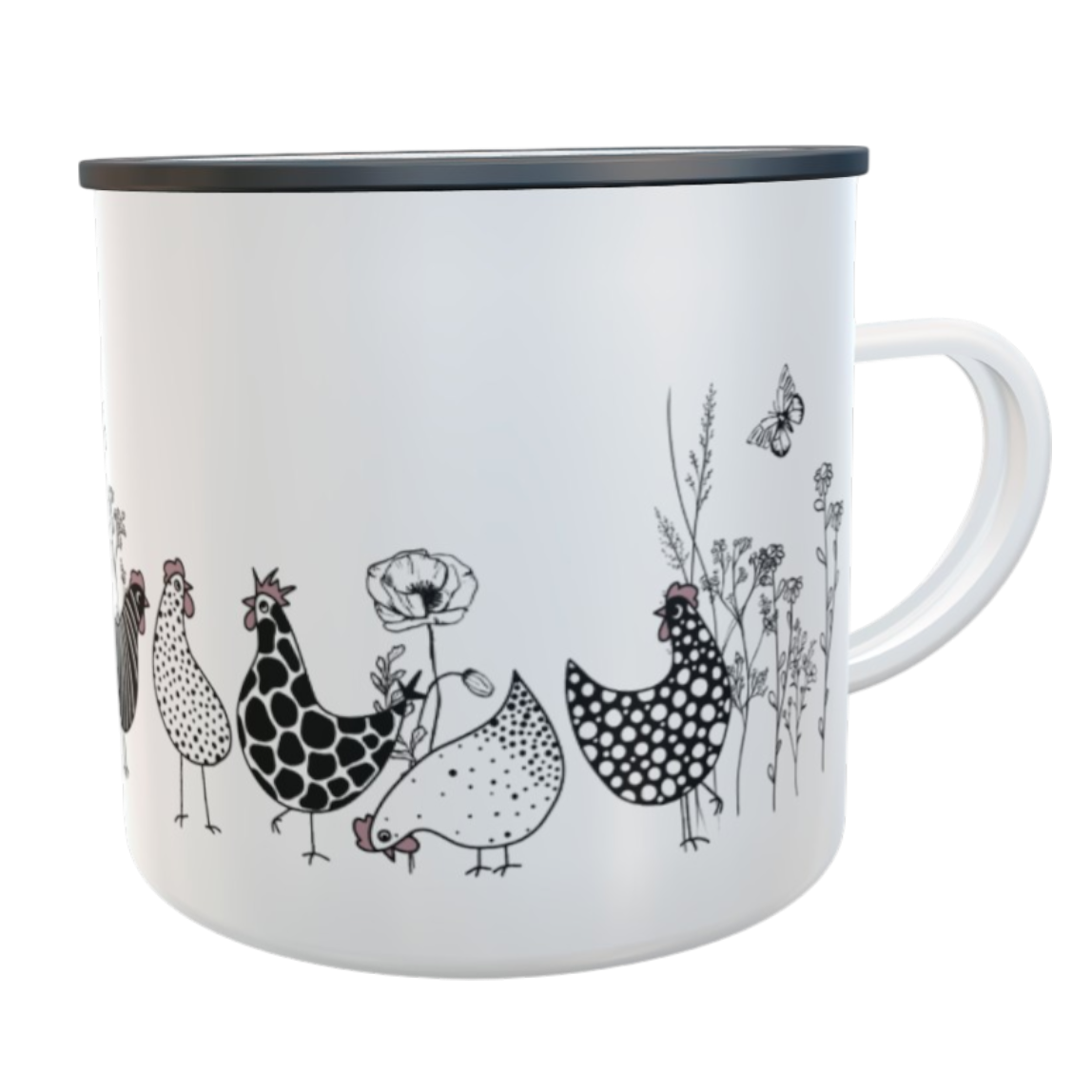 Personalisierte Emaille-Tasse Spruch Hühner