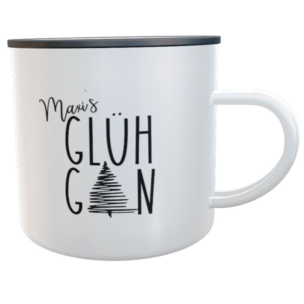 Emaille-Tasse Glüh-Gin Tannenbaum mit Namen