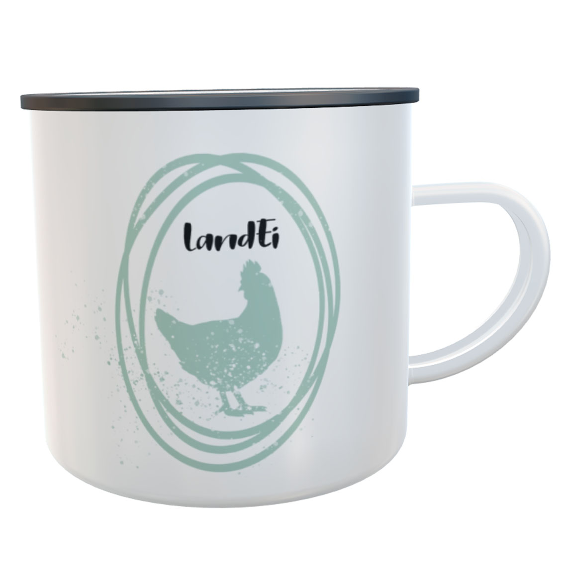 Emaille-Tasse LandEi Huhn Hahn Dorfkind