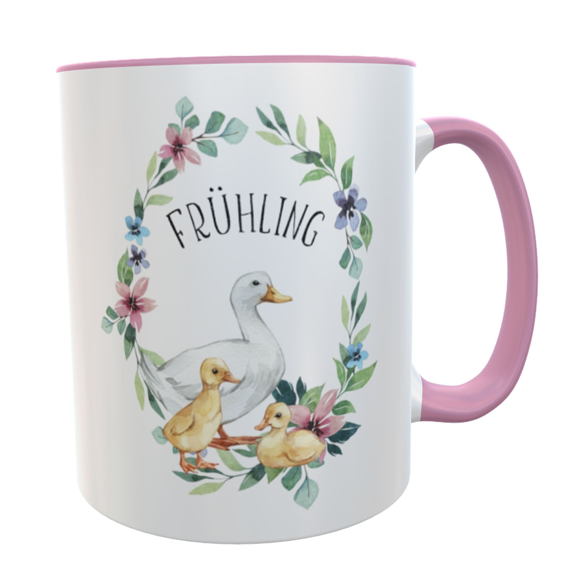 personaliesierte Tasse Ente Spring mit Blumen