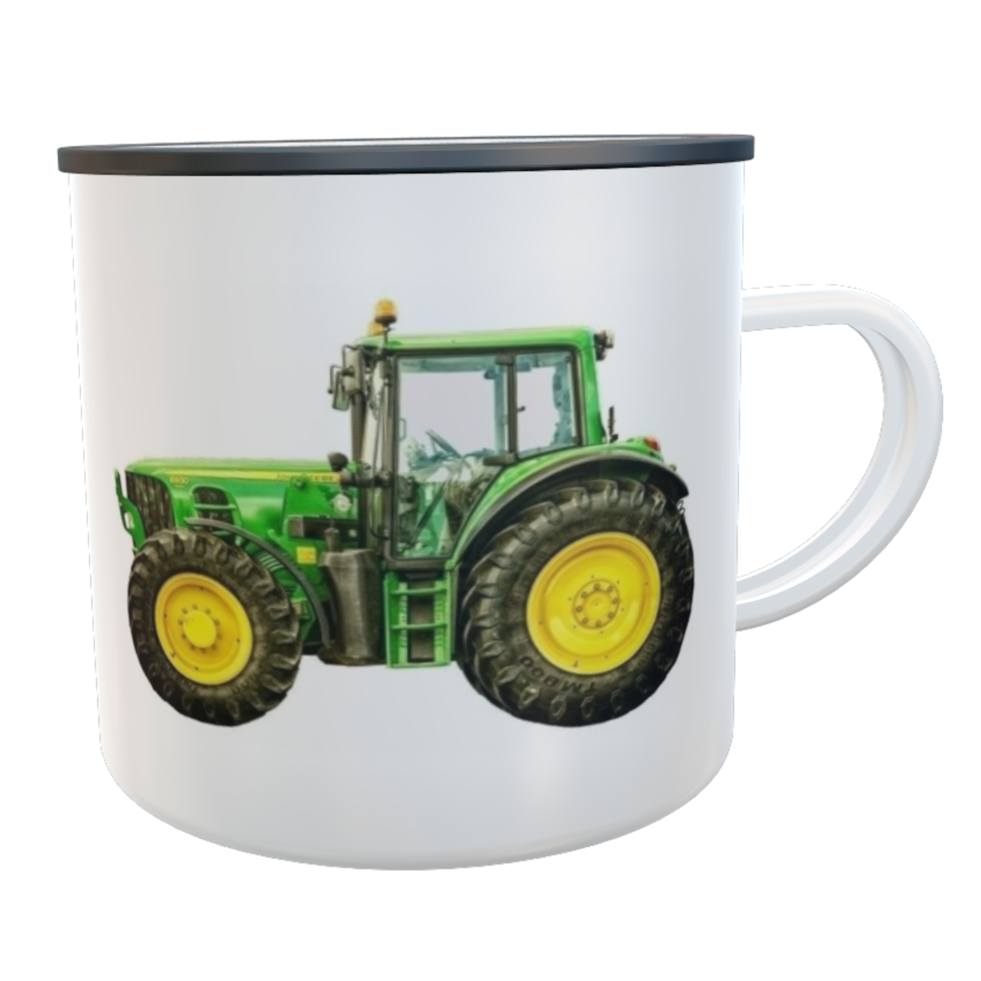 Blechtasse Traktor im Emaille-Look mit Spruch "Ein echter Held fährt aufs Feld" Traktortasse unkaputtbar