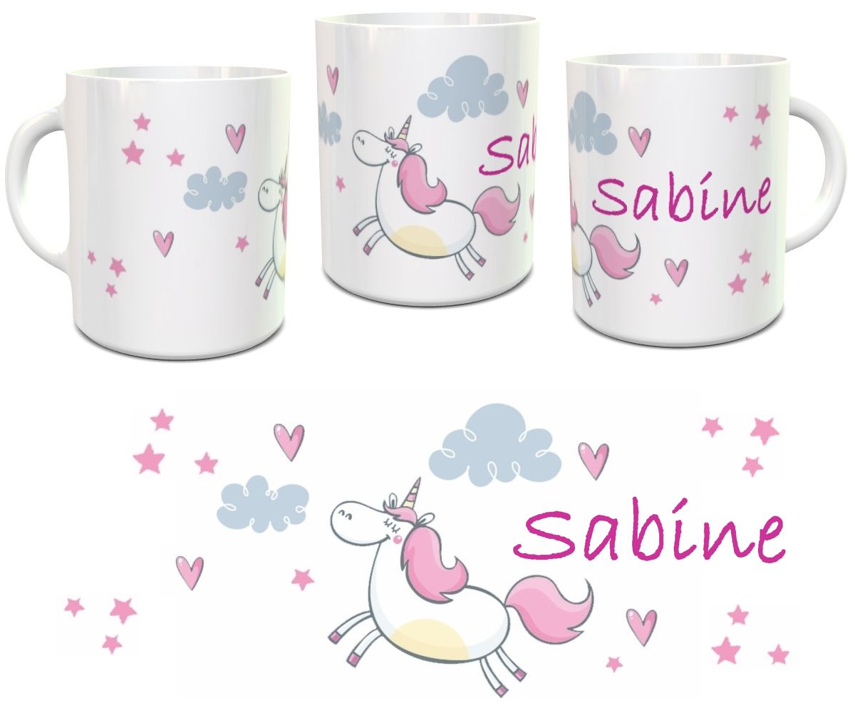 personalisierte Einhorn-Tasse hell mit Wunschname