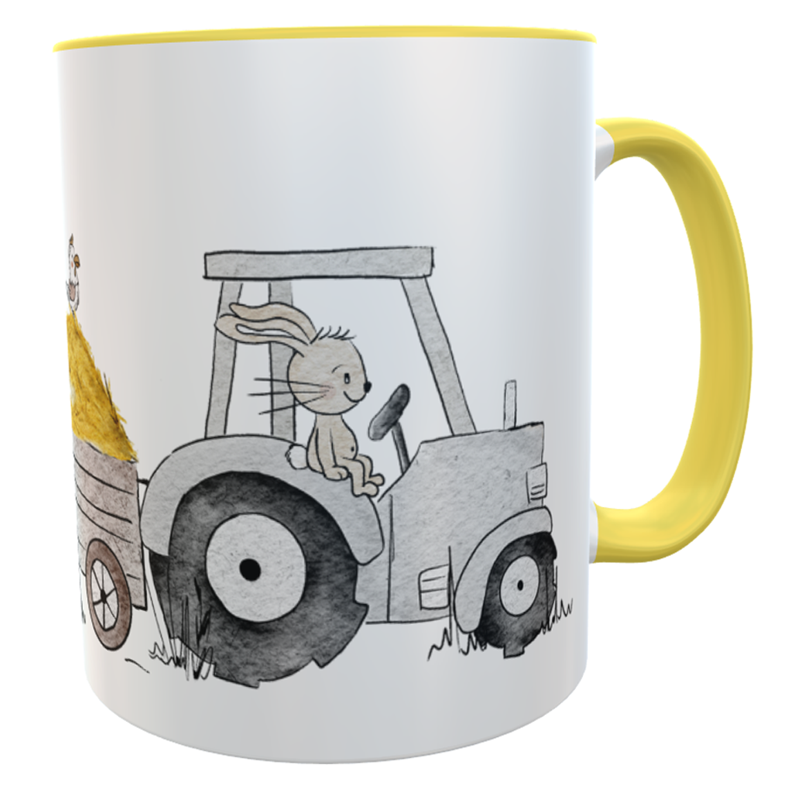 Kindertasse Traktor gelb mit Namen Dorfkind