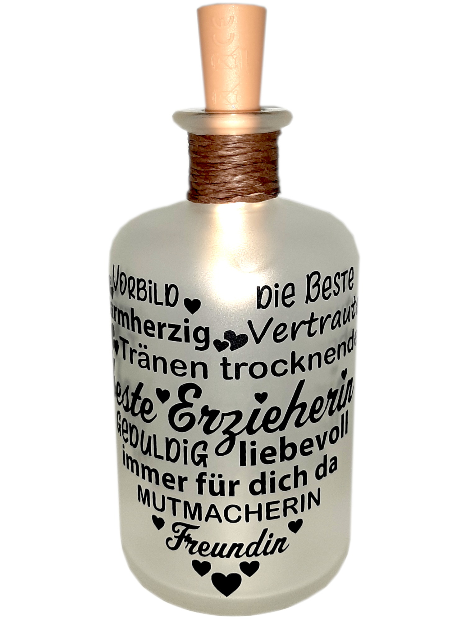 LED-Leuchtflasche Herz Abschiedsgeschenk Erzieherin Geschenkflasche