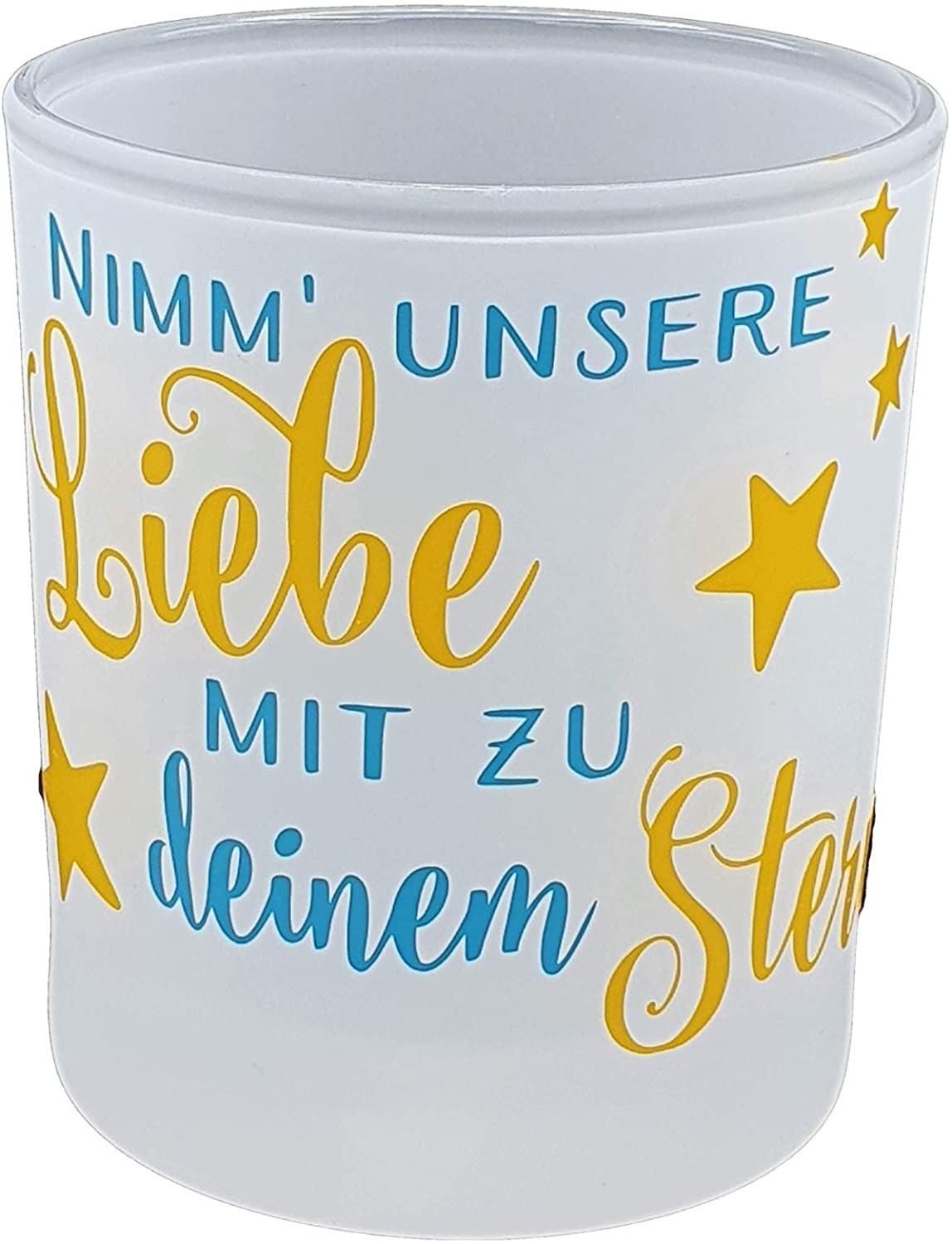 Teelicht für Sternenkinder mit Wunschname Trauerkerze türkis