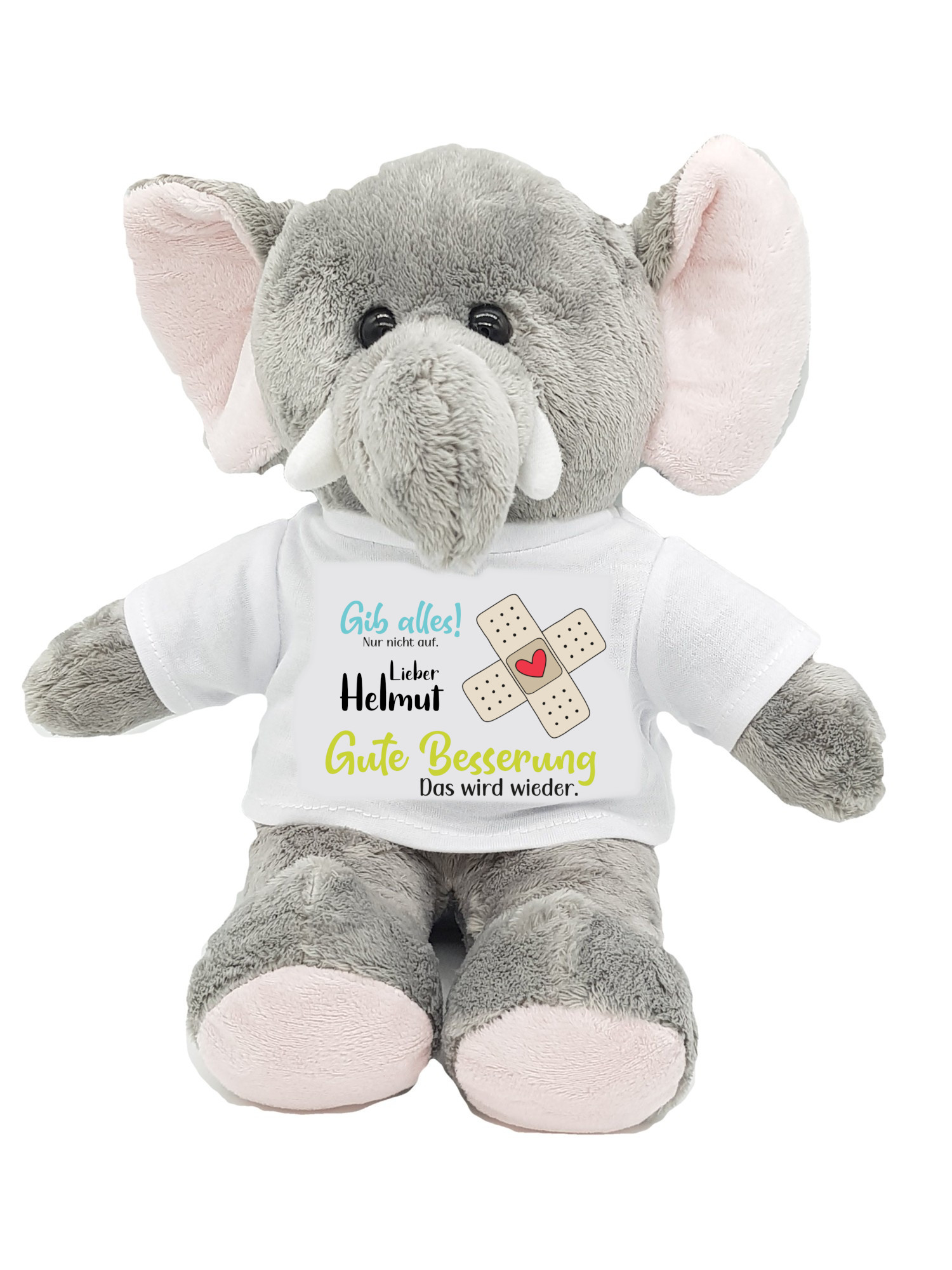 Gute Besserung Kuscheltier Elefant Gib allles mit Wunschname personalisiert