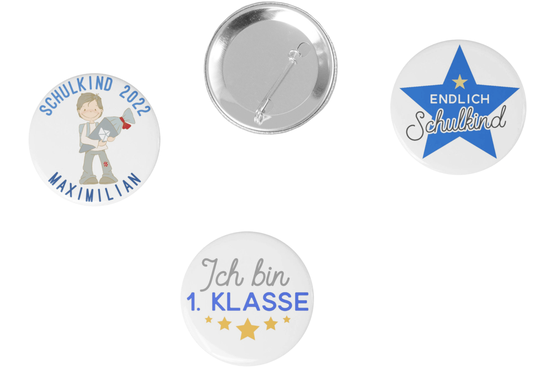 3er Set Schulkind 2022 Buttons Junge 59mm Ansteck-Pin
