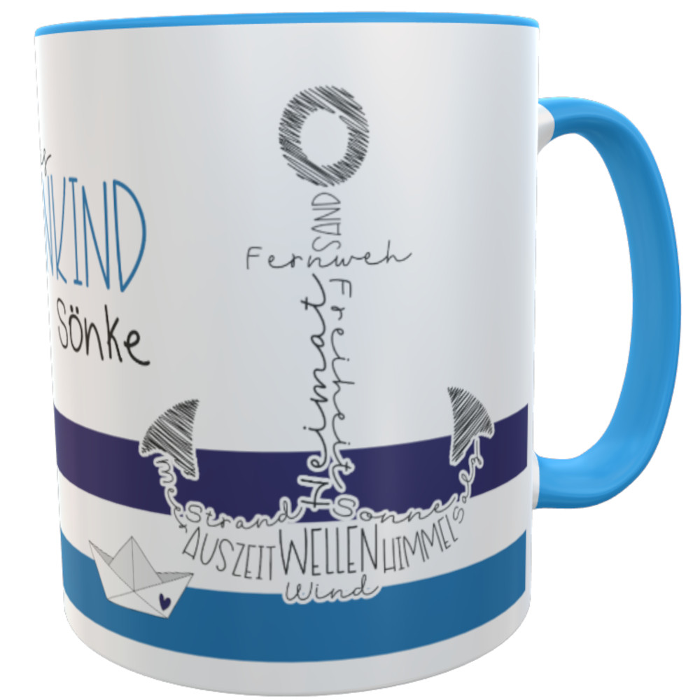 echtes Küstenkind Tasse mit Namen maritimer Kaffee-Becher inkl. Geschenkverpackung