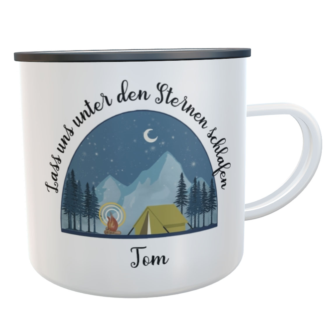 Emaille-Tasse Sternenhimmel Camping Lass uns unter den Sternen schlafen