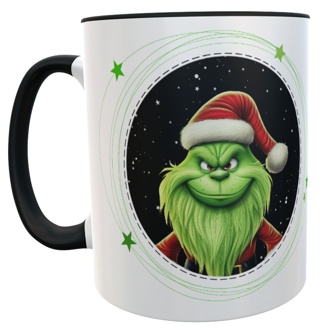 Weihnachtsmuffel -Tasse Merry GreenMas! schwarz mit Name