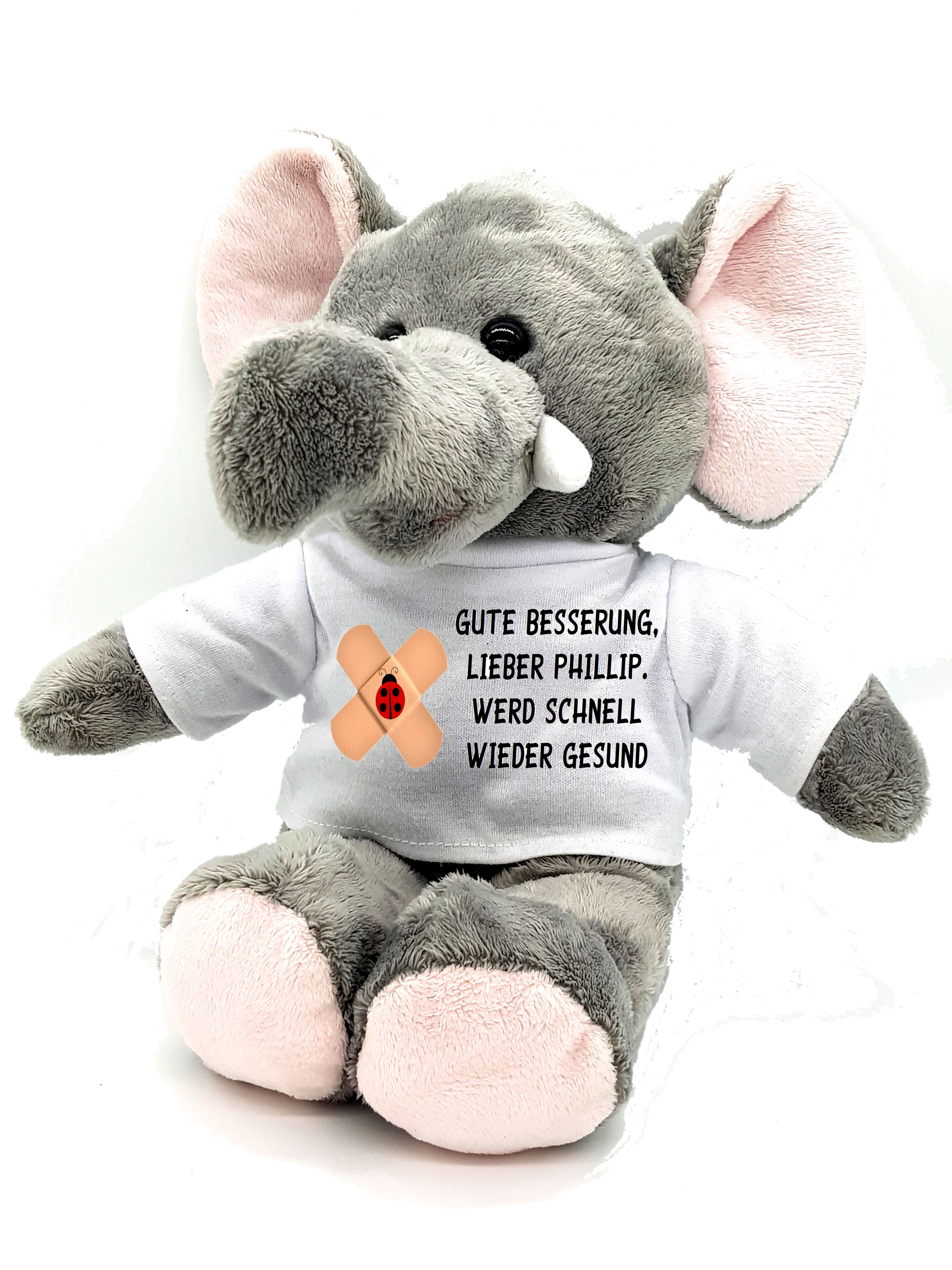 Gute Besserung Kuscheltier Elefant mit Wunschname personalisiert