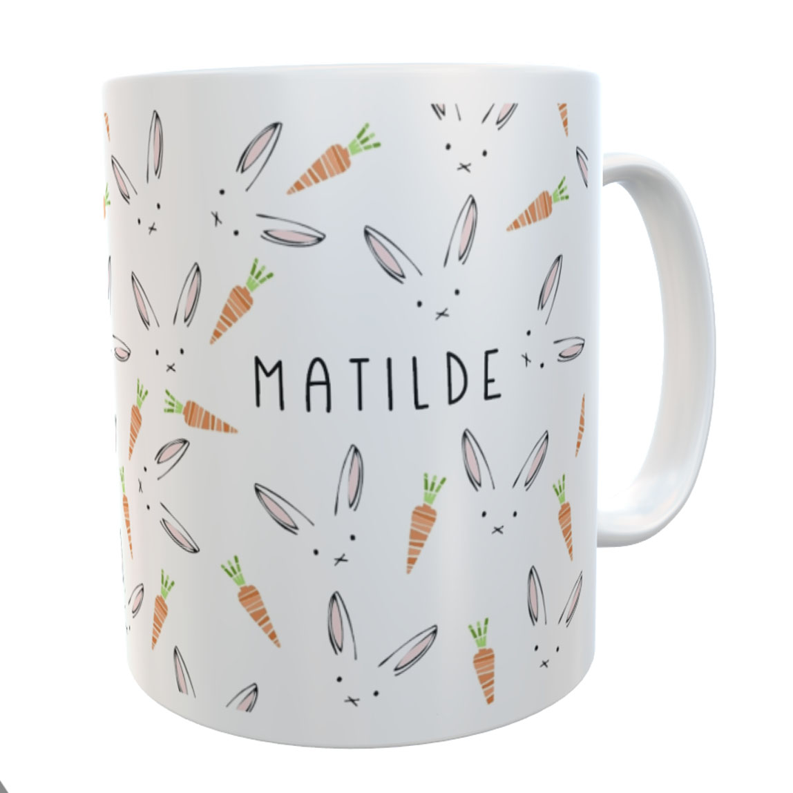 Kunststofftasse Hasen/Möhren mit Namen