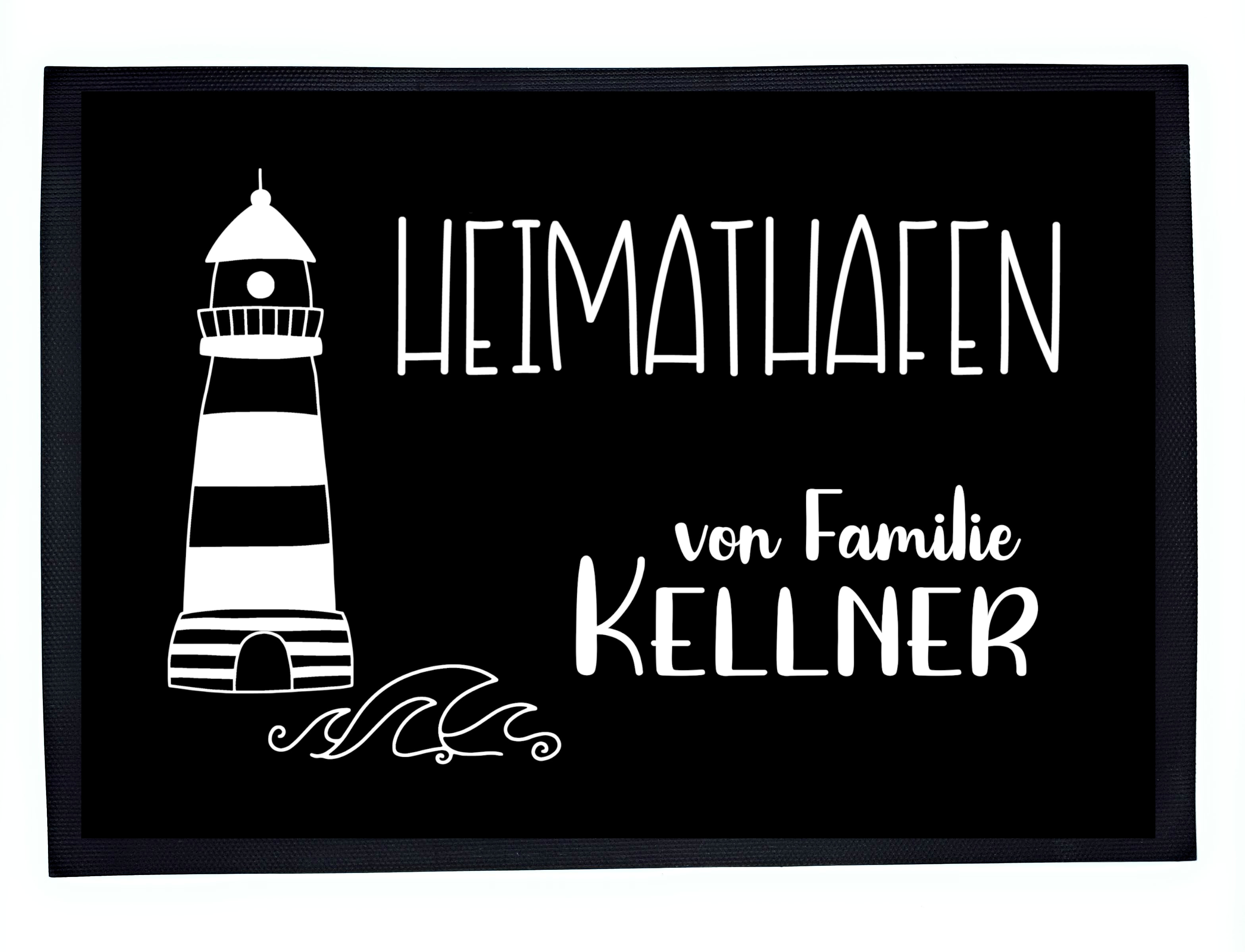personalisierte maritime Fußmatte weiß Heimathafen Leuchturm 50x35cm Fußabtreter